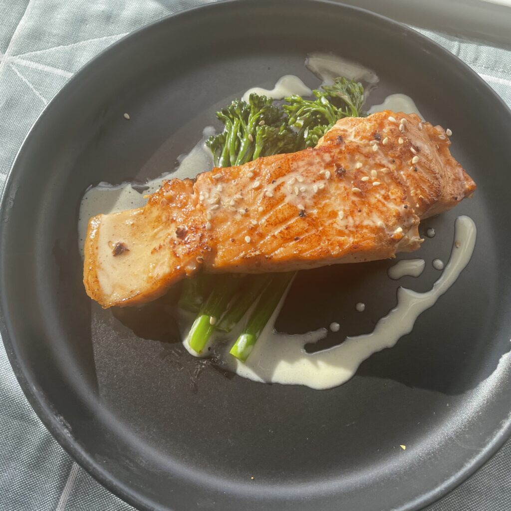 Salmon with broccolini and sauce