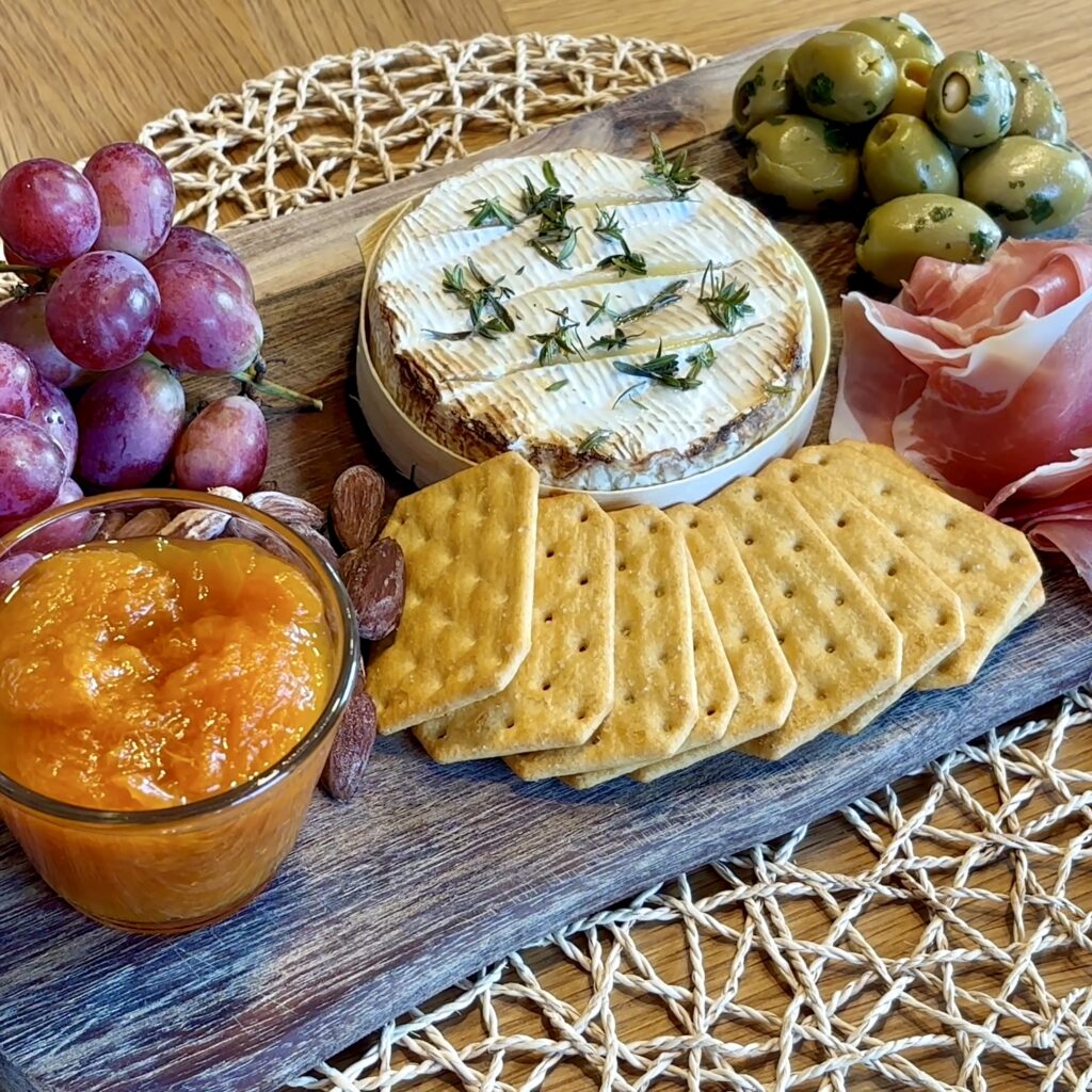 Baked camembert, charcutier board.