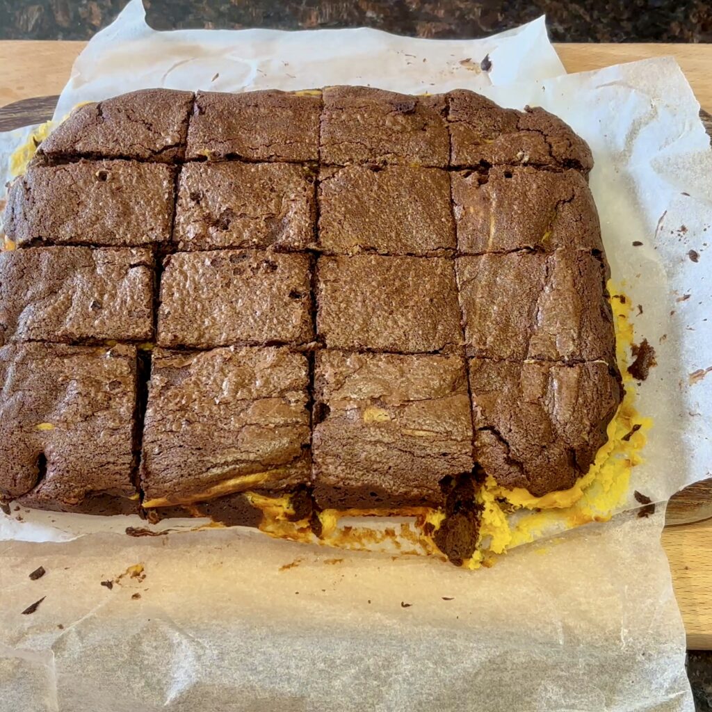 Brownie with pumpkin filling