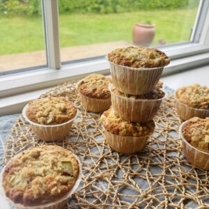 Sweet-Tart Rhubarb Crumble Muffins