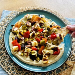 Hummus with Roasted Veggies & Grilled Halloumi